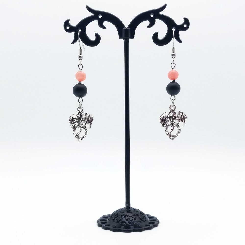 Dragon Quartz Agate Healing Chakra Gemstone Dangle Drop Earrings Handmade - Picture 4 of 6